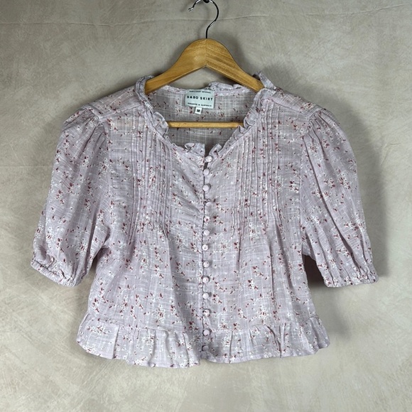 Sabo Skirt Puff Sleeve Top Medium Pink Floral Cottagecore Boho Prairie Ruffles - Picture 1 of 11